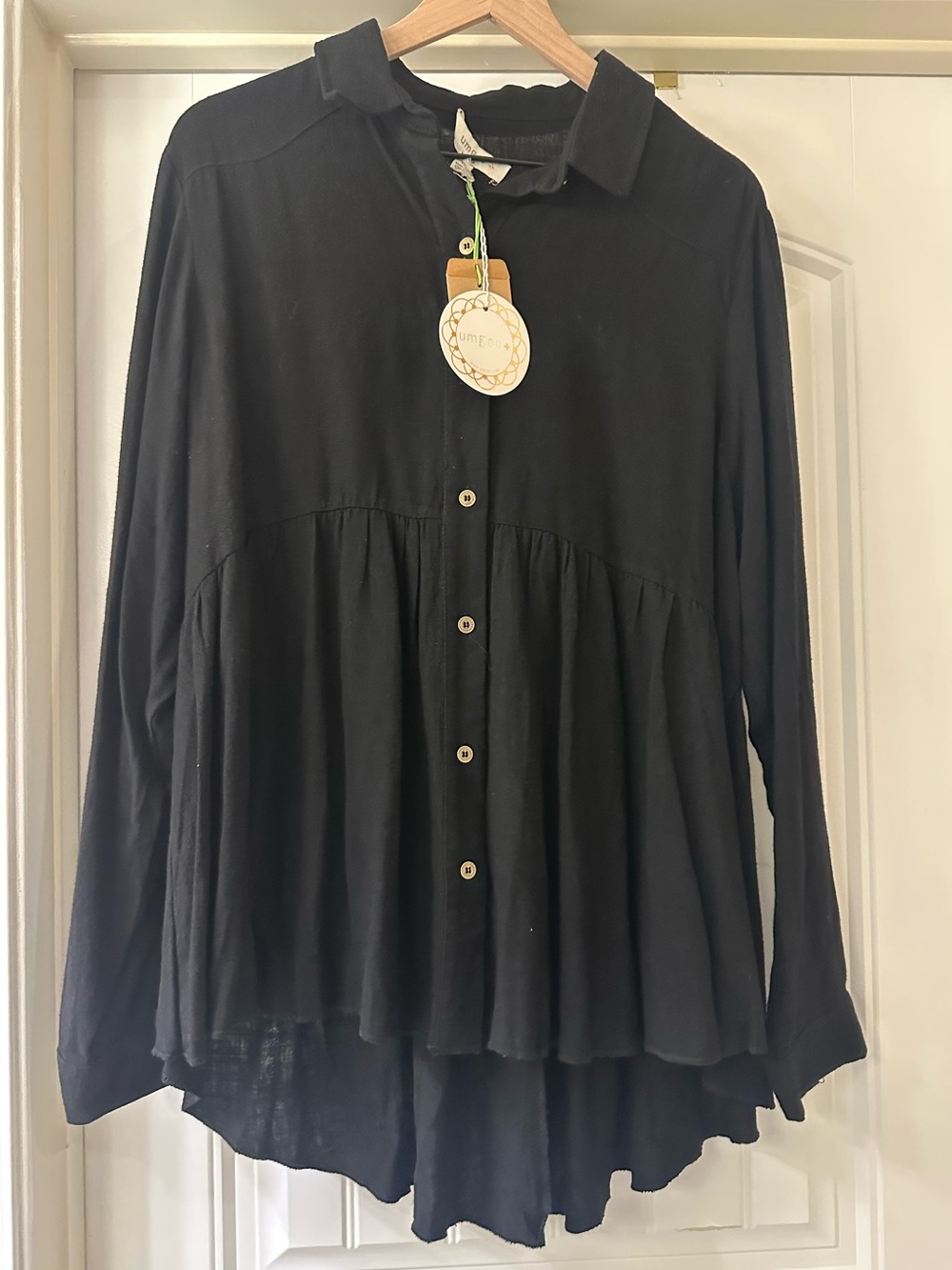 Umgee Black Linen Blend Baby Doll Top Size XL - Picture 4 of 7